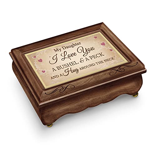 The Bradford Exchange My Daughter I Love You A BUSHEL & A PECK AND A Hug AROUND THE NECK Handcrafted Featuring an Engraved Filigree & Scalloped Edging Wooden Music Box 4.5-inches - RCE Global Solutions