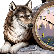 Load image into Gallery viewer, The Bradford Exchange Bonds of Love Wolf Clock A Timeless Tribute to Family and Nature Featuring Fully Sculpted Wolves Captivating Artistry by Al Agnew 6.75-inches - RCE Global Solutions
