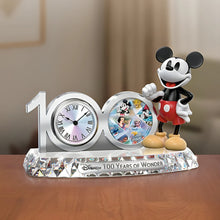 Load image into Gallery viewer, The Bradford Exchange Mickey Mouse Disney 100 Years of Wonder Clock Mickey Mouse Commemorative Clock Handcrafted Hand-Painted Disney Collectible Precision Quartz Movement Electroplated Finish and Faceted Crystalline Base 10&quot; W x 7&quot; H x 4&quot; D - RCE Global Solutions
