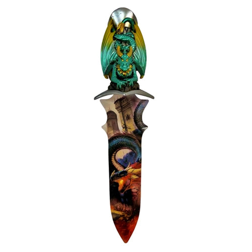 The Bradford Exchange At The Castle Walls Knife Realm of Dragons Knife Wall Decor Collection Issue #3 Intricately Detailed Sculptural Dragon Knives Handcrafted Artist's Resin Hand-Painting with Fiery Metallic Tones by Matthew Stawicki 10.5-inches - RCE Global Solutions