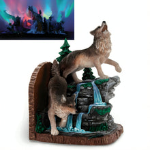 Load image into Gallery viewer, The Bradford Exchange Eternal Watch from Aurora Borealis Bookend Collection Issue #3: Celestial Majesty Hand-painted Illuminated Wolves Sculpture 6.5-inches - RCE Global Solutions
