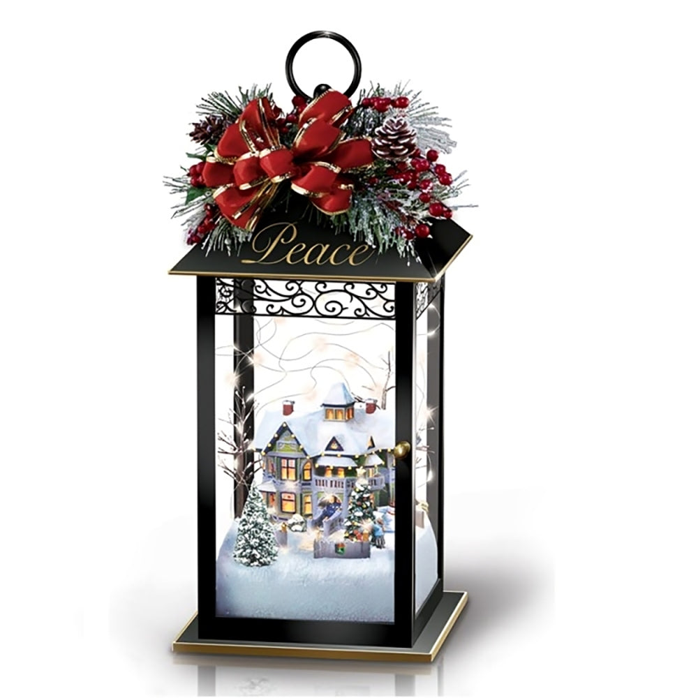 The Bradford Exchange Holiday Lanterns Peace Sparkle Of The Season Table Centerpiece Collection Issue #2 Hand Crafted Illuminated Always in Bloom Poinsettia The Season Light Up Victorian Holiday Lanterns Christmas Decoration by Thomas Kinkade 8-inches