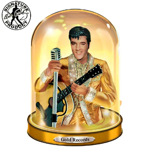 The Bradford Exchange Timeless Legend Sculpture Collection Issue #3: Gold Records Elvis Presley Handcrafted Glass Dome Sculpture in Bejeweled Jumpsuit with Illuminating Base 7-inches - RCE Global Solutions