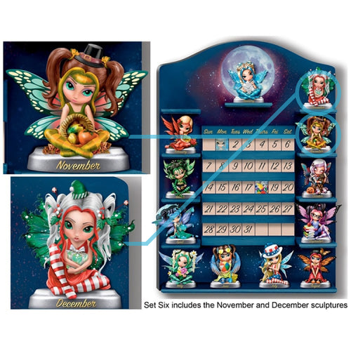 The Bradford Exchange A Year Of Enchantment Perpetual Calendar Collection NOVEMBER & DECEMBER Fairy Sculpture Set of 2 by Jasmine Becket-Griffith 3.5-Inches Issue #6 - RCE Global Solutions