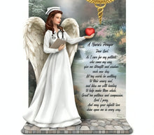 Load image into Gallery viewer, The Hamilton Collection Gentle &amp; Healing Hands The Nurse's Prayer Angel Sculpture Handcrafted Hand-Painted Figurine with Stethoscope Clipboard Heart Artwork by Thomas Kinkade 8-inches
