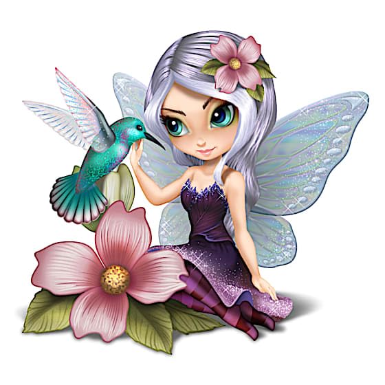 The Hamilton Collection Enchanting Joyful Companions Meticulously Handcraft Hand Paint with Pearlescent Accents Crystalline Wings Fairy & Hummingbird Figurine by Jasmine Becket-Griffith 4-inches - RCE Global Solutions