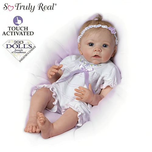 The Ashton-Drake Galleries Chloe's Look of Love Touch-Activated Lifelike Baby Doll RealTouch Vinyl with Baby Powder Scent Hand-Painted Features and Wispy Baby Hair Poseable from Sweet Touches Collection Issue #3 by Linda Murray 21-inches - RCE Global Solutions