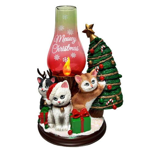 The Bradford Exchange Festive Felines Sculpture Collection Issue #2: "Meowy Christmas" Hand-Painted Resin Cats with Illuminated Lantern Christmas Decoration 7.5" H