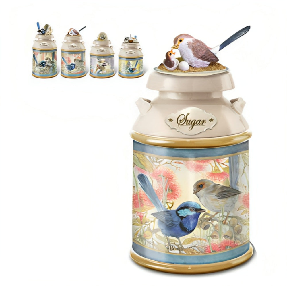 The Bradford Exchange Purple Crown Wren Canister Captivating Elegance Unveiled Enchanting Tea-reasures of the Garden Canister Collection Issue #3 Featuring Exquisite Fairy Wren Artwork by Joy Scherger 6-inches - RCE Global Solutions