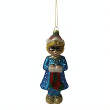 Load image into Gallery viewer, The Ashton-Drake Galleries Classic Mrs. Beasley Blown Glass Ornament Collection Issue #18: Mrs. Beasley With Stocking Celebrating 55 Years of Family Affair Hand-Painted with Golden Glitter Accents Christmas Decor 6-inches
