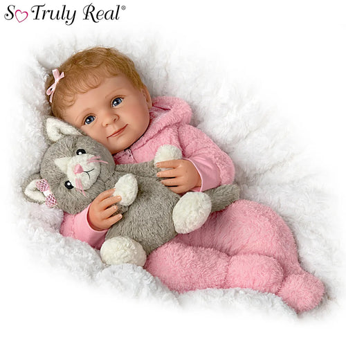 The Ashton-Drake Galleries Zoe My Snuggle Kitten Baby Doll and Plush Cat Set RealTouch® Vinyl Skin Hand-rooted Hair with Pink Sherpa Outfit 17.5-Inches - RCE Global Solutions