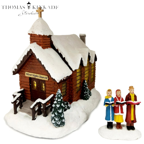 The Bradford Exchange Silent Night Thomas Kinkade Sounds of The Season Village Collection Issue #4 Hawthorne Village Division with LED Lights and Melodies Handcrafted Holiday Village Christmas Decoration Includes FREE Family Figurines