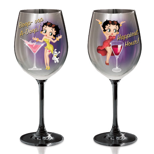 The Bradford Exchange Betty Boop Wine Glasses Boop A Doop & Happiest Hour 14 oz. 9