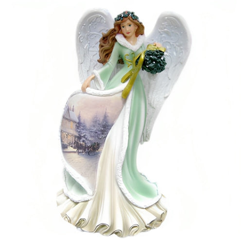 The Bradford Exchange “Gifts of Christmas” Angel Collection Issue #4: 'Mistletoe' Illuminated Sculpture with LED Lights and Hand-Painted Details by Thomas Kinkade 7.5-Inches
