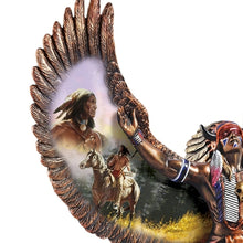 Load image into Gallery viewer, The Bradford Exchange Spirit of the Warrior Bronze Sculpture Collection Issue #7 Journey of the Guardian Native American-Inspired Cold-Cast Bronze with Chuck Ren Warrior Portrait and Mahogany Base 8-Inches
