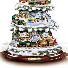 Load image into Gallery viewer, The Bradford Exchange Thomas Kinkade Wonderland Express Christmas Tree Decoration With Santa Sleigh Topper Lights Moving Train and Music With 8 Beloved Xmas Carols 16&quot;-Inches - RCE Global Solutions
