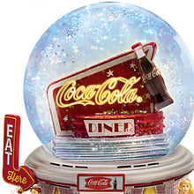 Load image into Gallery viewer, The Bradford Exchange COCA-COLA Rocking and Rolling Glitter Globe 1950s Nostalgia Collectible with Illuminating Neon Sign Classic Contoured Bottle and Diner-Inspired Base Expertly Handcrafted Plays Hit 50&#39;s Tune 6&quot; W x 8&quot; H - RCE Global Solutions
