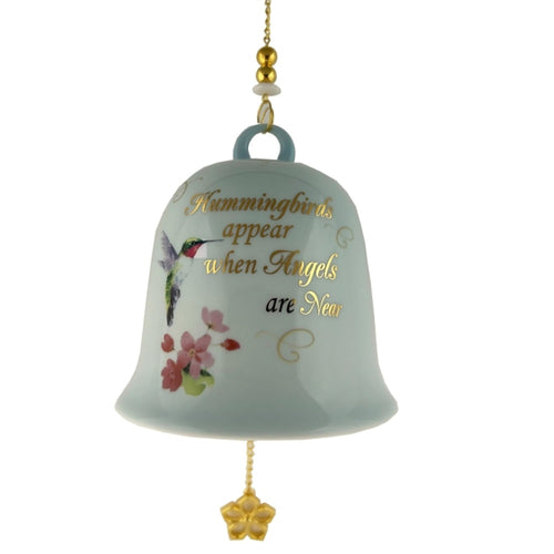 The Bradford Exchange Hummingbird Bereavement Bell Wind Chime Issue #3 Hand-crafted Heirloom Porcelain Hand-Glazed in Ivory with 22k Gold Accent with Heart-Shaped Metal Charms with Wooden Clangers 4