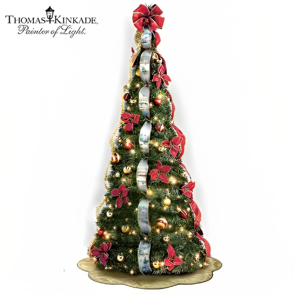 The Bradford Exchange Thomas Kinkade Wondrous Winter Pre Lit Pull Up Christmas Tree Assembles in 3 Easy Steps Pre Decorated with Kinkade Art Ribbons 46 Ornaments and 200 Clear Lights Holiday Decor 6ft - RCE Global Solutions