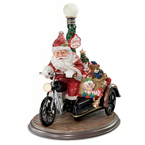 The Bradford Exchange Santa Claus is Coming to Town Santas Little Elf Helper Motorcycle with Presents Statue Victorian Christmas Decoration Handcrafted Holiday Figurine 7.5-inches