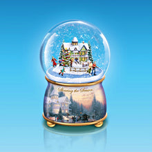 Load image into Gallery viewer, The Bradford Exchange Sharing the Season Thomas Kinkade Holidays in Motion Snowglobe Collection Issue # 2 Hand-Painted Rotating Sculptural Christmas decoration 5.75-inches

