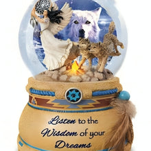 Load image into Gallery viewer, The Bradford Exchange Mystical Dreams Illuminated Musical Glitter Globe Collection Issue #4 "Moonlight Serenade" Wolf Maiden Snow Globe Handcrafted Decor with LED Lights by Robin Koni 5-Inches
