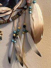 Load image into Gallery viewer, The Bradford Exchange Native Dreams Dreamcatcher Collection Issue #2 Sacred Visions Hand Stretched Leather Art and Sculpted Resin Frame with Feathers Beads Medallion and Arrowhead by Russ Docken 14-inches - RCE Global Solutions
