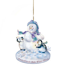 Load image into Gallery viewer, The Bradford Exchange Dona Gelsinger The Warmth of Christmas Ornament Collection Issue #2 Illuminated Snowman with Penguin Pals Set of 2 4.5-inches - RCE Global Solutions
