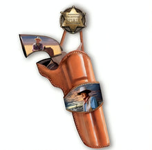 Load image into Gallery viewer, The Bradford Exchange John Wayne Western Replica Pistol Wall Décor Art Issue #12: Fighting Spirit Sculpture Hand-painted with Leather Straps 12-inches
