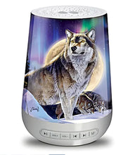 Load image into Gallery viewer, The Bradford Exchange Wolf Sleep Sound Machine Peaceful Moonlight Sound with Al Agnew Wolf Art - Nightlight and Sound Therapy with 24 Soothing Sounds 6-inches
