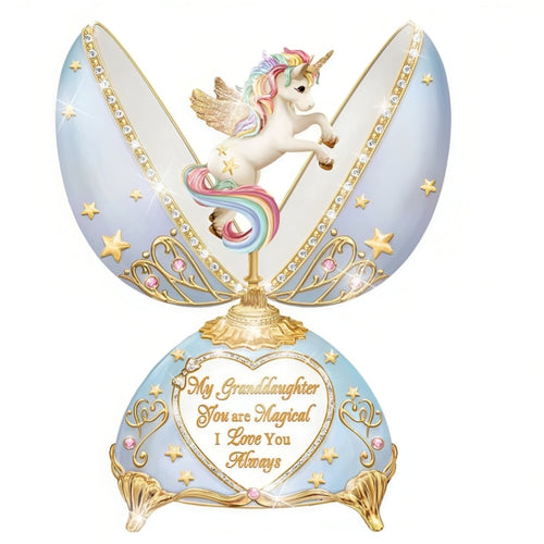 The Bradford Exchange My Granddaughter You Are Magical Unicorn Egg Music Box Heirloom Porcelain with 22K Gold Accents Prancing Unicorn and Faux Jewels Plays 'Beautiful Dreamer' by Peter Carl Faberge Style 5.7-inches - RCE Global Solutions