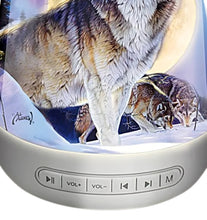 Load image into Gallery viewer, The Bradford Exchange Wolf Sleep Sound Machine Peaceful Moonlight Sound with Al Agnew Wolf Art - Nightlight and Sound Therapy with 24 Soothing Sounds 6-inches
