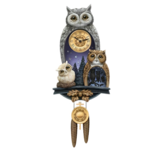 The Bradford Exchange Age Of Wisdom Owl Clock Experience the Enchanting Time Of Wisdom Precision Quartz Movement & Free-Swinging Pendulum Hand Painted Wall Artwork by Blake Jensen 24.8-inches - RCE Global Solutions