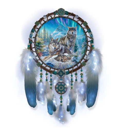 The Bradford Exchange Spirit Of Family Wall Decor Art Dreamcatchers With Fiber Optic Lights Beautifully Adorned with Real Feathers by Abraham Hunter 12.5-inches - RCE Global Solutions