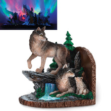 Load image into Gallery viewer, The Bradford Exchange Spirits of the Wild from Aurora Borealis Bookend Collection Issue #1 Hand-painted Illuminated Wolves Sculpture 5-inches - RCE Global Solutions
