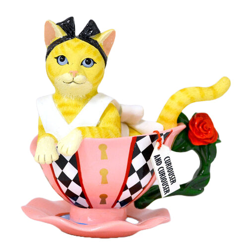 The Hamilton Collection Disney Tea-lightful Wonderland Cat Figurine Collection Alice in Wonderland Cat-rious Alice Cat-In-A-Teacup Figurine Hand-Painted Cat Figurines in Colorfully Patterned Teacups 5.13-Inches - RCE Global Solutions
