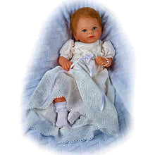 Load image into Gallery viewer, The Ashton-Drake Galleries Child of God Baby Doll RealTouch Vinyl Hand-Rooted Hair White Lace Dress Cross Bracelet Collectible Doll by Master Doll Artist Violet Parker 17 -inches
