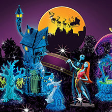 Load image into Gallery viewer, The Bradford Exchange Disney Hawthorne Village Division The Nightmare Before Christmas Illuminated Blacklight Garland Collection Issue #1 Jack&#39;s House with Jack Skellington and Sally Dual Figurine 6.75&quot; H Sculpture, 4.25&quot; H Figurine - RCE Global Solutions
