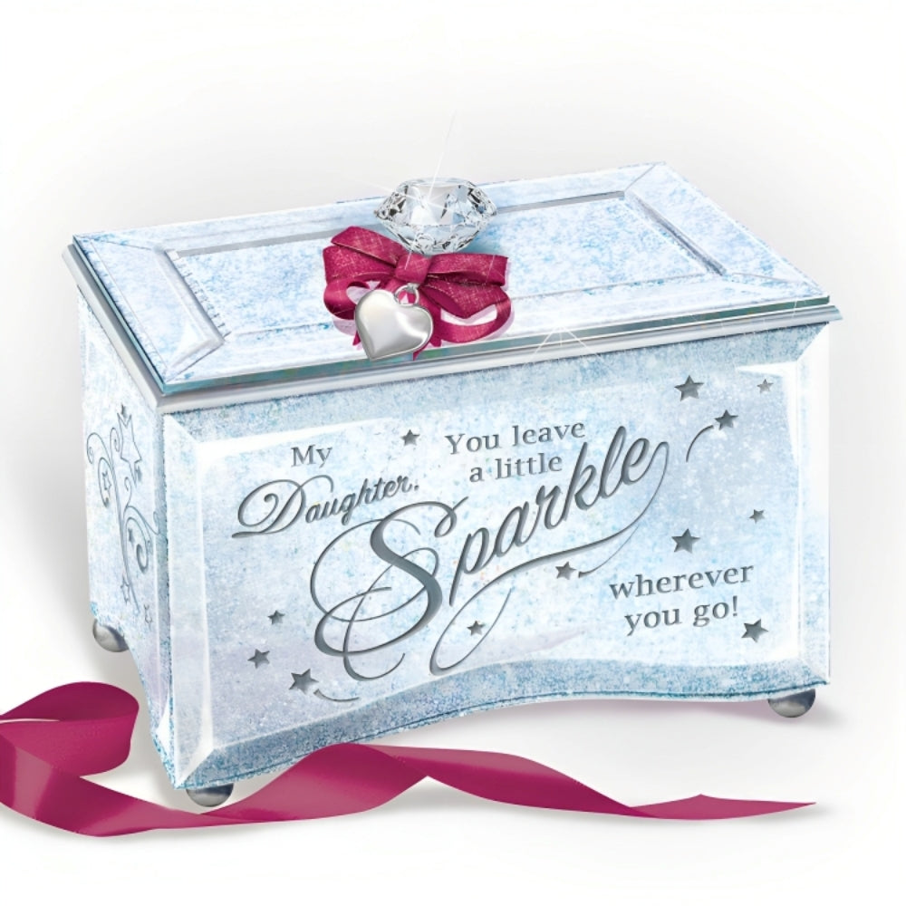 The Bradford Exchange My Daughter Sparkle And Shine Personalized Music Box Engravable Glass Keepsake with Filigree Design Plays 'You Are So Beautiful' Heart Charm Includes Poem Card 3.75