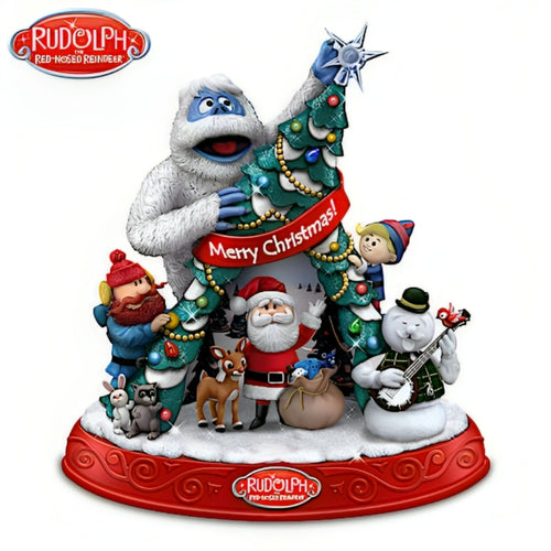 The Hamilton Collection Rudolph the Red-Nosed Reindeer Merry Christmas from Rudolph and Friends Figurine Expertly Crafted Illuminated Christmas Decoration 8-inches - RCE Global Solutions