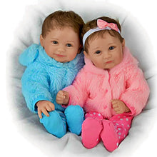 Load image into Gallery viewer, The Ashton-Drake Galleries Built-In Best Friends Twin Baby Collectible Doll Set Realistic Dolls with Hand-Painted RealTouch® Vinyl Skin Poseable Soft Hand-Rooted Hair Cozy Faux Fur Jackets with Puppy and Kitty Outfits by Ping Lau 15-inches
