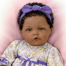 Load image into Gallery viewer, The Ashton-Drake Galleries So Truly Real All God&#39;s Grace in One Tiny Face Lifelike Baby Doll with A Cross Bracelet and Featuring A Purple-Accented Dress 20-inches - RCE Global Solutions
