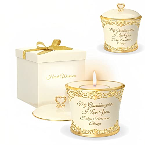 The Bradford Exchange My Granddaughter I Love You Today Tomorrow Always Heirloom Porcelain Candle Holder 22K Gold Accents Comes with Vanilla Scented Candle and Gift Box 4.5"-Inches
