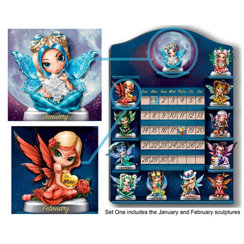 The Bradford Exchange A Year Of Enchantment Perpetual Calendar Collection JANUARY & FEBRUARY Fairy Sculptures Set of 2 by Jasmine Becket-Griffith 3.5-Inches Issue #1 - RCE Global Solutions