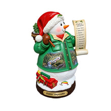 Load image into Gallery viewer, The Bradford Exchange Fishin' Impossible Collection Issue #4 Merry Fishman Snowman Figurine by Al Agnew, with Fishing Tackle Box and Fishing Hotspots Scroll, Holiday Decor 7.5 inches
