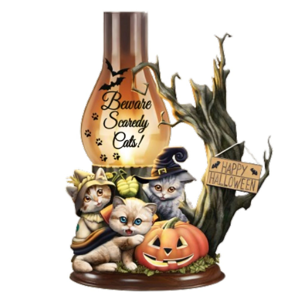 The Bradford Exchange Festive Felines Collection Issue #1: Happy Halloween Hand-Painted Resin Cats with Illuminated Lantern Christmas Decoration Sculpture 7.5-inches