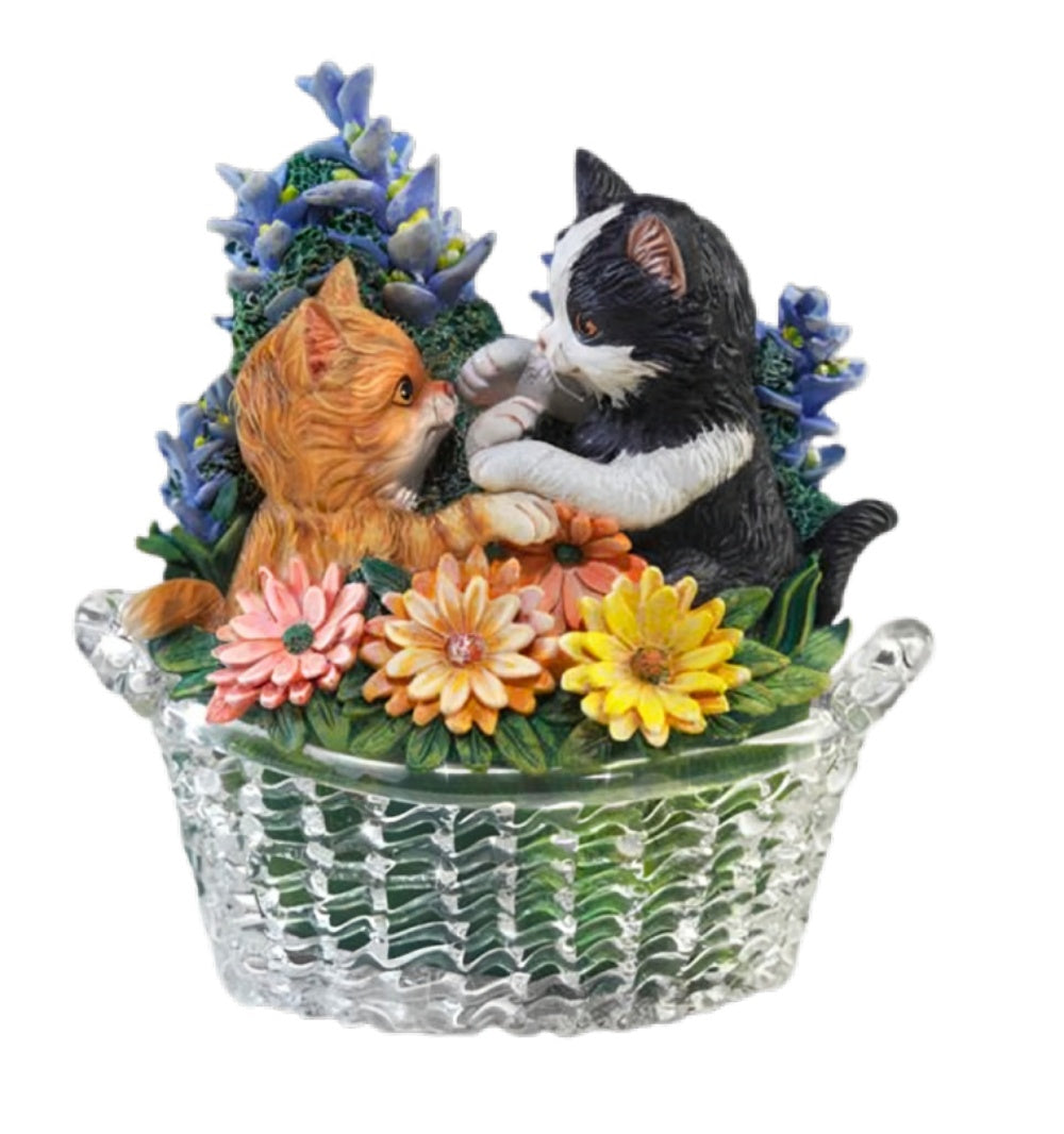 The Bradford Exchange Garden Purr-fection Figurine Collection Issue #2 Patty Cake Petals Hand-Painted, Hand-Cast Cats with Sculpted Flowers in Glass Baske Figurine 5.5-Inches - RCE Global Solutions