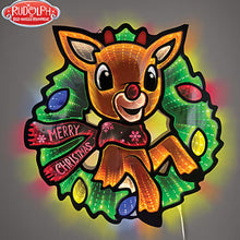 Load image into Gallery viewer, The Bradford Exchange Rudolph The Red-Nosed Reindeer Illuminated Infinity Mirror Light-Up Christmas Wall Decor with LED Tunnel Effect Holiday Display 17-inches
