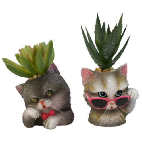 The Bradford Exchange Humbugs And Spike Purr-fect Planters Sculpture Collection Issue #4 Purr fectly AdorableThe Cat tastic Succulent Hand Painted & Realistic Sculpture by Kayomi Harai 4.25-inches - RCE Global Solutions