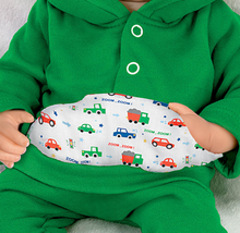 Load image into Gallery viewer, The Ashton-Drake Galleries Zoom Zoom Accessory Set That Fits Baby Dolls Featuring A Green Hoodie &amp; Matching Pair of Sweatpants Accented with an All Over Car Print - RCE Global Solutions
